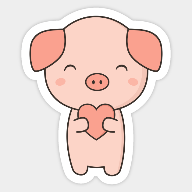 Pig With Kawaii Cute Heart Pig Sticker TeePublic